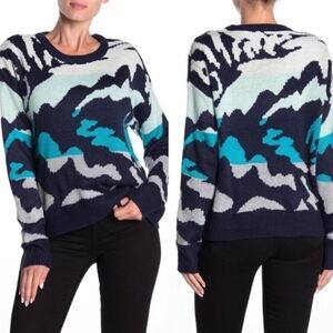 JOHN + JENN Deep Blue Abstract Pullover Sweater M